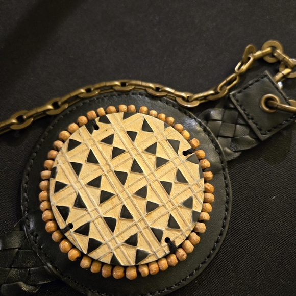 Vintage Black and Tan Chico's Geometric Belt M/L Boho Witchycore Goth Western - Picture 9 of 11